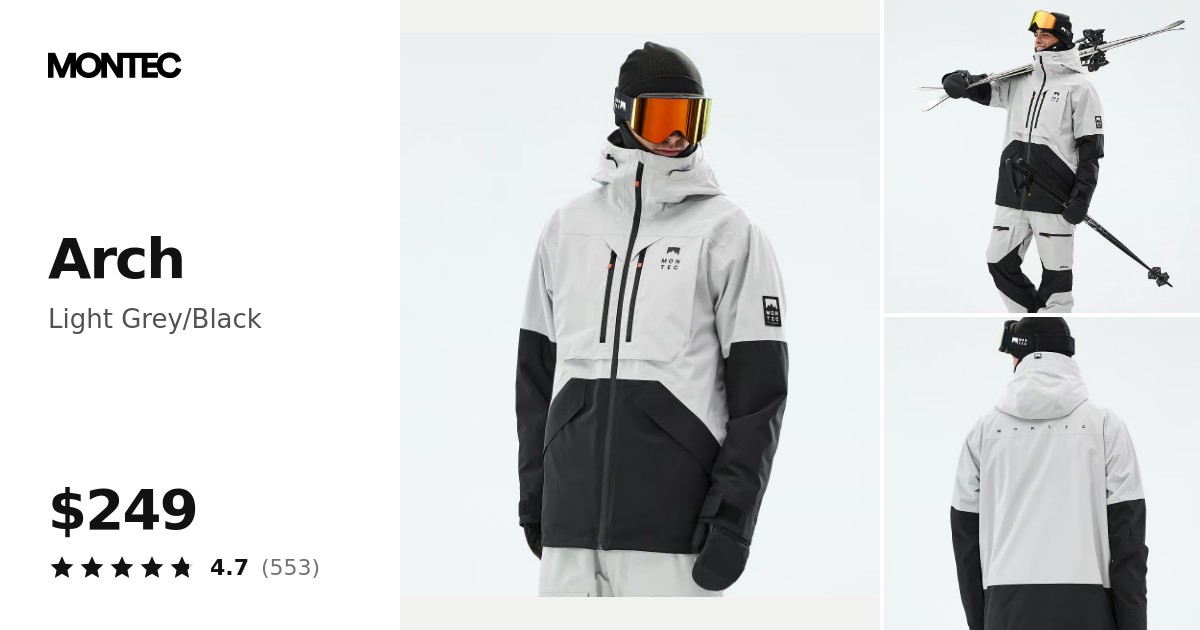 Montec Arch Ski Jacket Men Light Grey/Black | Montecwear.com