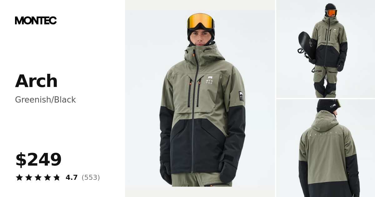 Montec Arch Snowboard Jacket Men Greenish/Black | Montecwear.com