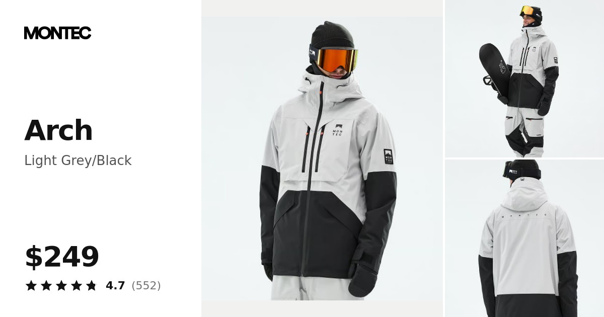 Montec Arch Snowboard Jacket Men Light Grey/Black | Montecwear.com