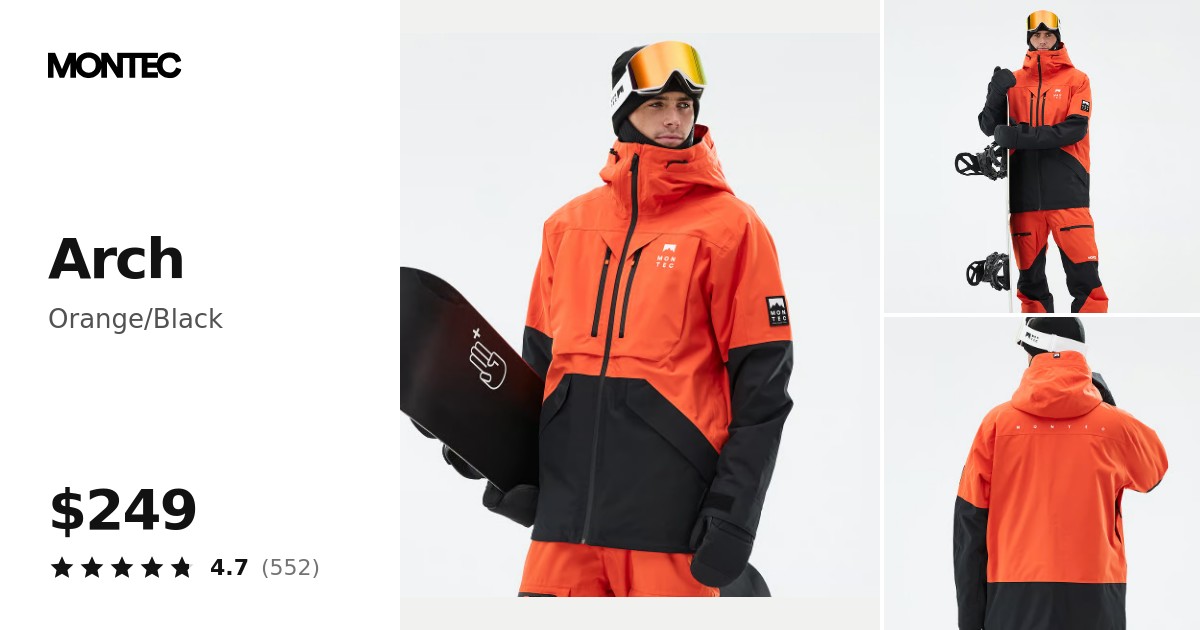 Montec Arch Snowboard Jacket Men Orange/Black | Montecwear.com